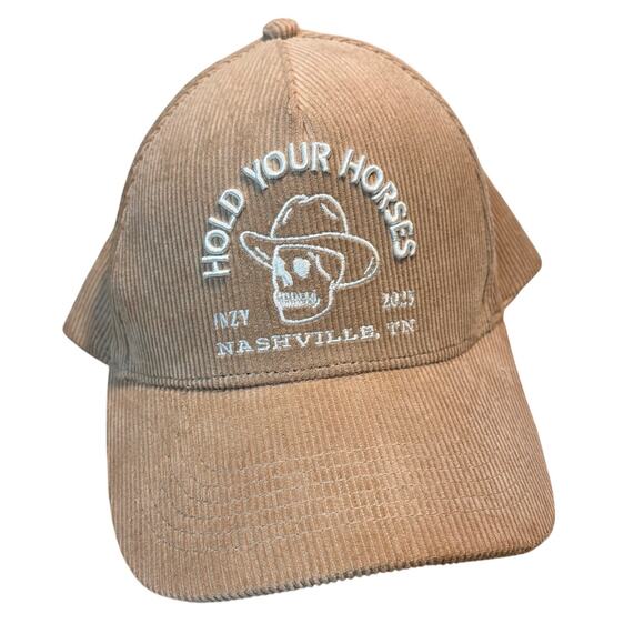 Inzy Hold Your Horses Nashville Brown Corduroy Skull Cowboy Baseball Hat - Picture 1 of 7
